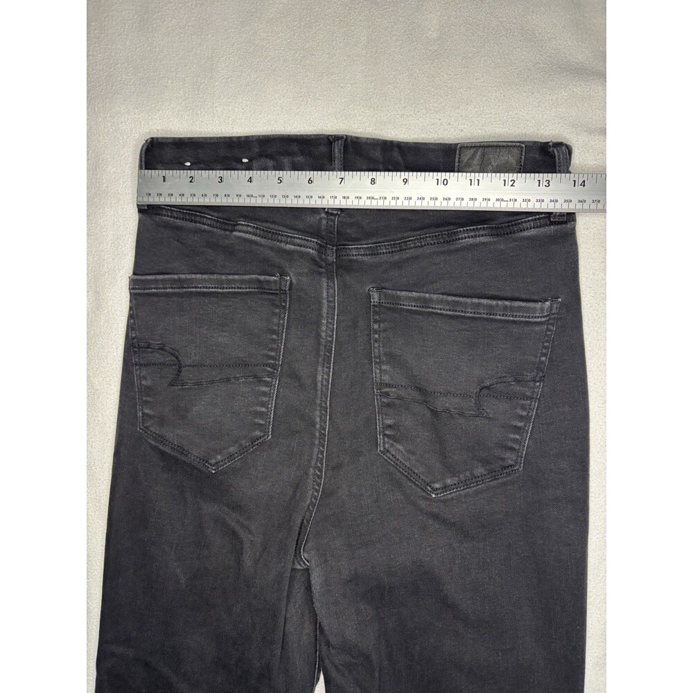 American Eagle Flare Jeans Women 8 Black Excellent Curvy Highest Rise Button Fly - Picture 10 of 14
